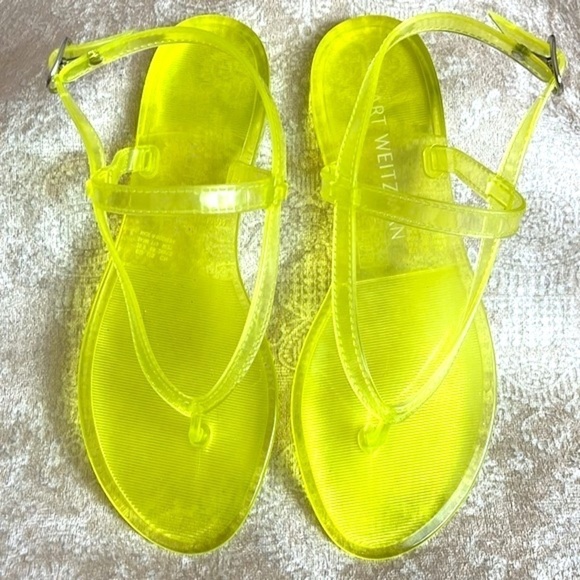 Brand New Stuart Weitzman Jelly Florescent Yellow Thong Ankle Strap Sandals - Picture 3 of 14